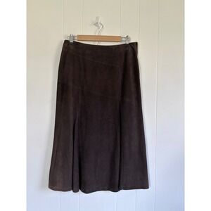 MaxMara Brown Genuine Suede Leather Midi Skirt Made in Italy Size 10 US